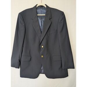Savile‎ Row Mens 44 Regular Black Wool Blazer Gold Crest Buttons Formal